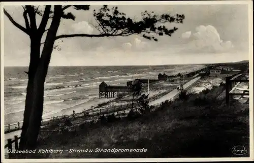 Ak Krynica Morska Ostseebad Kahlberg, Strand und Strandpromenade