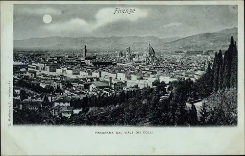 Mondschein Ak Firenze Florenz Toscana, Panorama dal Viale dei Colli