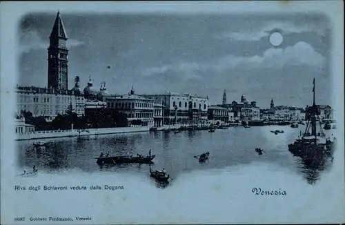 Mondschein Ak Venezia Venedig Veneto, Riva degli Schlavoni veduta dalla Dogana