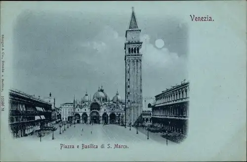 Mondschein Ak Venezia Venedig Veneto, Piazza e Basilica di S. Marco