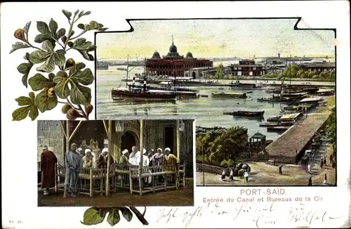 Ak Port Said Ägypten, Entrée du Canal et Bureaux de la Cie., Sueskanal