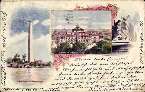 Litho Washington DC USA, Library of Congress, Washington-Monument