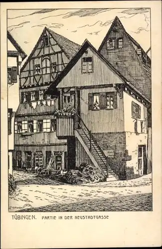 Künstler Ak Markert, G., Tübingen am Neckar, Partie in der Neustadtgasse