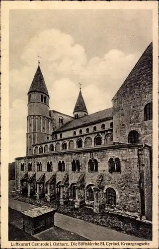 Ak Gernrode im Harz, Stiftskirche St. Cyriaci, Kreuzgangseite
