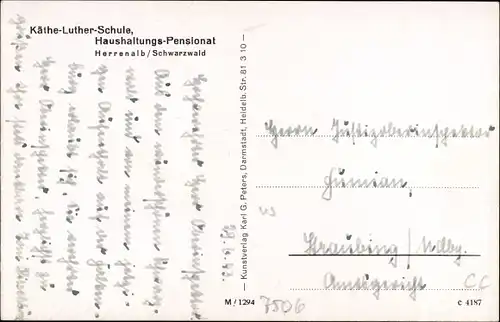 Ak Bad Herrenalb im Schwarzwald, Käthe-Luther-Schule, Haushaltungs-Pensionat