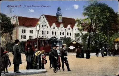 Ak Düsseldorf am Rhein, Kaiserliche Oberpostdirektion, Straßenbahnen