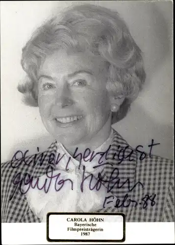 Ak Schauspielerin Carola Höhn, Portrait, Autogramm, Bayerische Filmpreisträgerein 1987