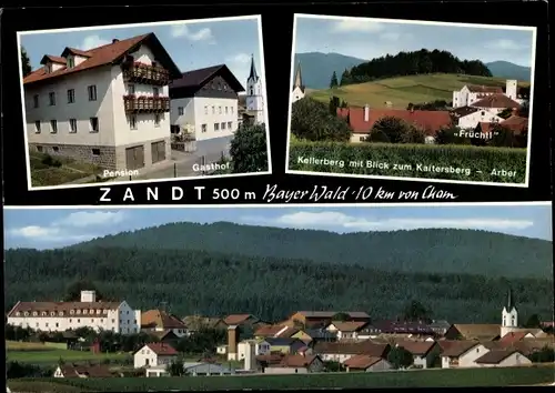 Ak Zandt in der Oberpfalz, Pension und Gasthof Früchtl, Kellerberg mit Blick zum Kaltersberg-Arber