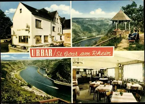 Ak Urbar am Rhein bei St. Goar, Gasthaus-Pension Loreley, Rheinpanorama, Speiseraum