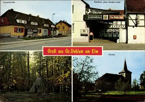 Ak Groß Dahlum in Niedersachsen, Hauptstraße, Gasthof zum Weißen Ross, Wald, Kirche