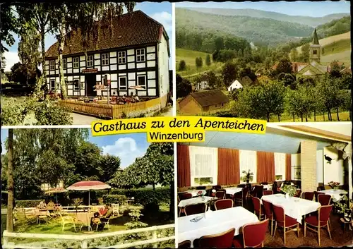 Ak Winzenburg Freden an der Leine, Gasthaus zu den Apenteichen, Panorama, Speiseraum, Terrassen