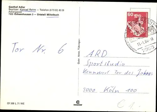 Ak Mittelbuch Ochsenhausen in Baden Württemberg, Gasthof Adler,