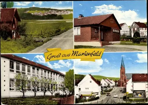 Ak Marienfeld Much Nordrhein Westfalen, Landstraße, Gebäude, Fachwerkhäuser, Kirche