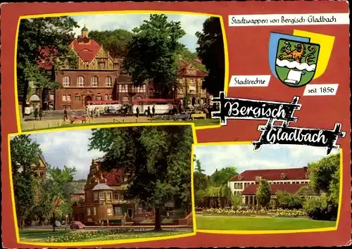 Ak Bergisch Gladbach in Nordrhein Westfalen, Stadwappen, Gebäude, Park