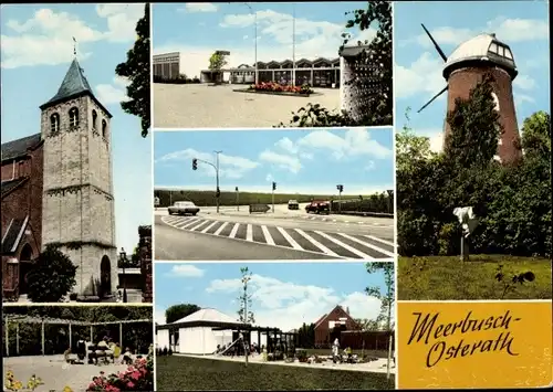 Ak Osterath Meerbusch am Niederrhein, Windmühle, Kirche, Stadtansichten