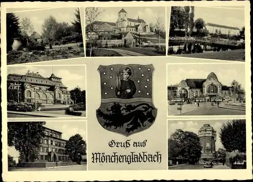 Wappen Ak Mönchengladbach am Niederrhein, Park, Gebäude, Wasserturm