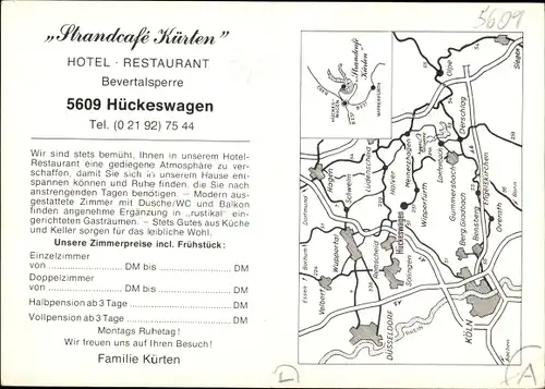 Ak Hückeswagen im Oberbergischen Kreis, Hotel-Restaurant Strandcafe Kürten, Speiseraum, Terrasse