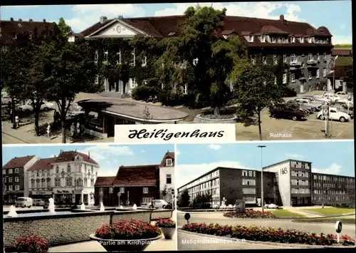 Ak Heiligenhaus in Nordrhein Westfalen, Rathaus, Partie am Kirchplatz, Messgerätefabrik H.&B.