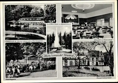 Ak Wald im Rheinl. Solingen, Ittertal Weck, Märchenwald, Gondelteich, Fontäne, Restaurant Oberbayern