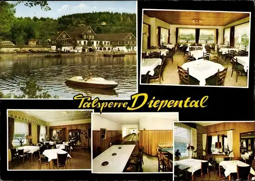 Ak Burscheid, Talsperre Diepental, Cafe-Restaurant am See, Speiseraum, Talsperre