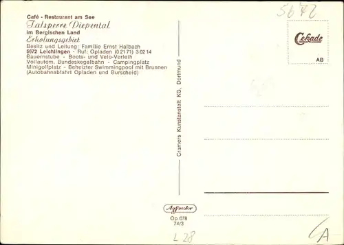 Ak Burscheid, Talsperre Diepental, Cafe-Restaurant am See, Speiseraum, Talsperre