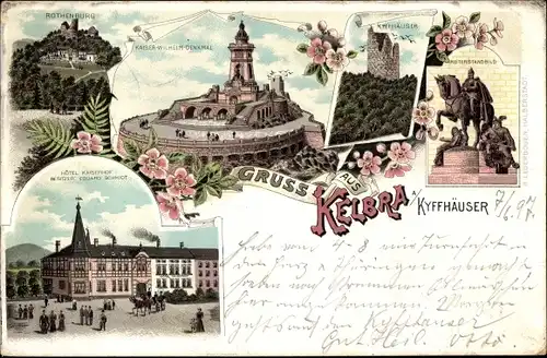 Litho Kelbra am Kyffhäuser, Kaiser Wilhelm Denkmal, Hotel Kaiserhof, Rothenburg