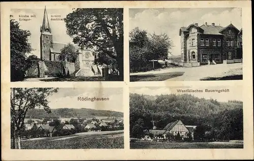 Ak Rödinghausen Westfalen, Kirche, Kriegerdenkmal, Westfälisches Bauerngehöft, Ortsansicht