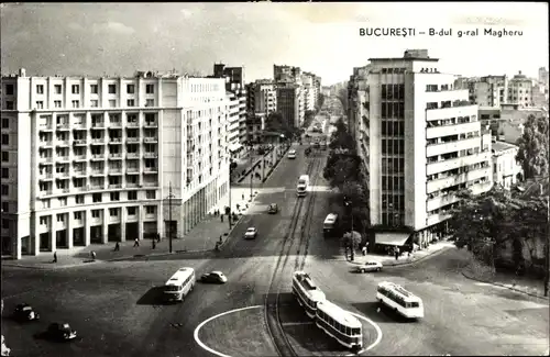 Ak București Bukarest Rumänien, Bulevardul General Magheru, Straßenbahn