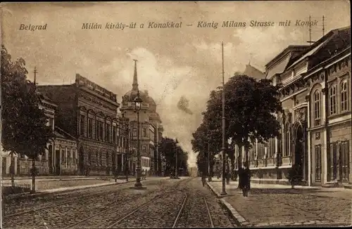 Ak Beograd Belgrad Serbien, König Milans Straße mit Konak