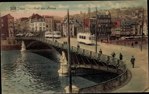 Ak Liège Lüttich Wallonien, Pont des Arches, Straßenbahn