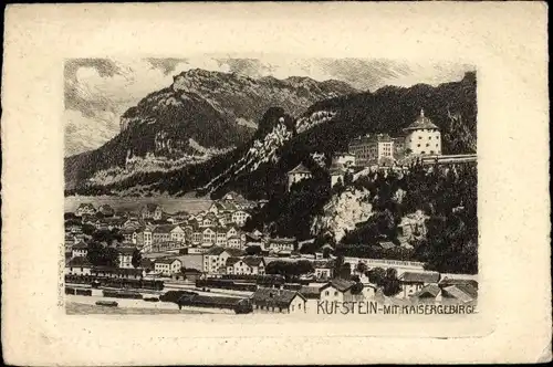 Ak Kufstein in Tirol, Totalansicht mit Kaisergebirge