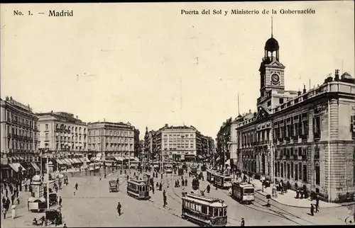 Ak Madrid Spanien, Puerta del Sol y Ministerio de la Gobernacion