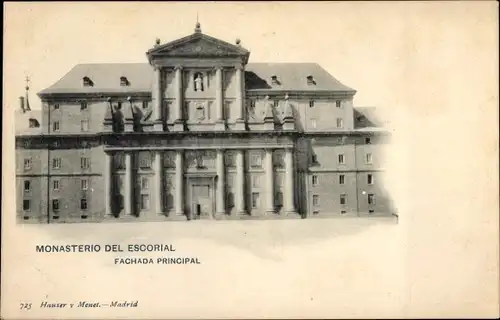 Ak San Lorenzo de El Escorial Madrid, Monasterio, Fachada Principal