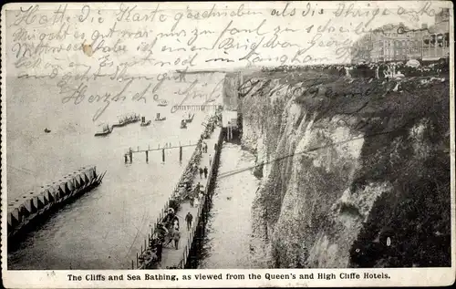 Ak Margate Kent England, The Cliffs and Sea Bathing from Queen's and High Cliffe Hotels