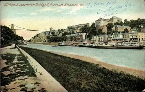 Ak Clifton Bristol South West England, Suspension Bridge and Pleasur Steamer