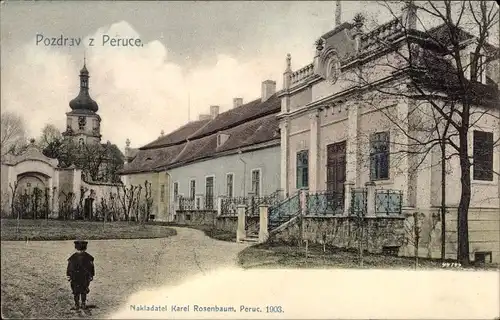 Ak Peruc Perutz Region Aussig, Blick auf den Ort