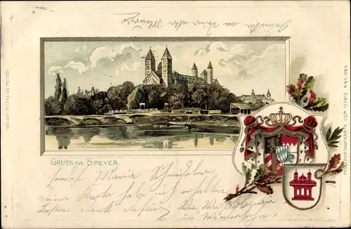 Präge Wappen Litho Speyer am Rhein, Blick zum Dom