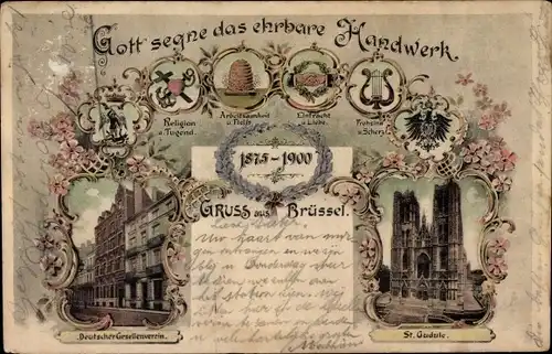 Litho Bruxelles Brüssel, Gott segne das ehrbare Handwerk, St. Gudule, Dt. Gesellenverein