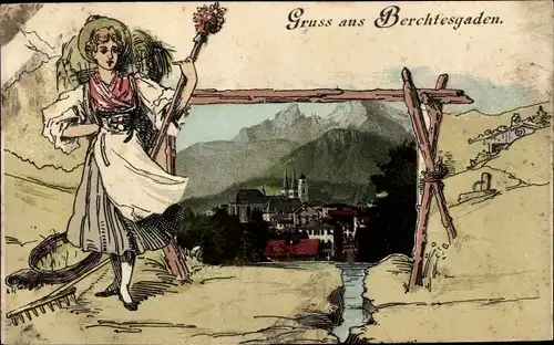 Passepartout Ak Berchtesgaden in Oberbayern, Blick auf den Ort