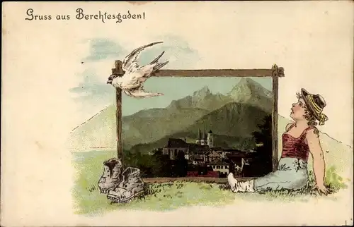 Passepartout Ak Berchtesgaden in Oberbayern, Blick auf den Ort