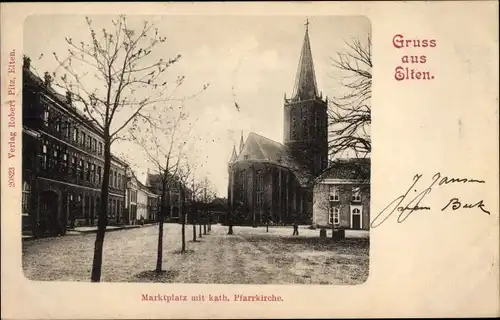 Ak Elten Emmerich am Niederrhein, Marktplatz mit kath. Pfarrkirche