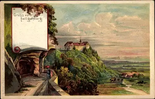 Künstler Litho Gagg, G., Heiligenberg im Bodenseekreis, Schlossansicht, Terrasse, Kutsche