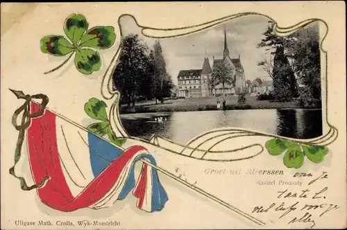 Präge Passepartout Ak Meerssen Limburg Niederlande, Kasteel Proosidy, Kleeblätter, Fahne