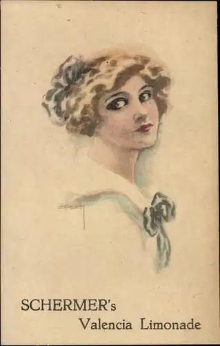 Künstler Ak Usabal, Schermer's Valencia Limonade, Reklame, junge Frau