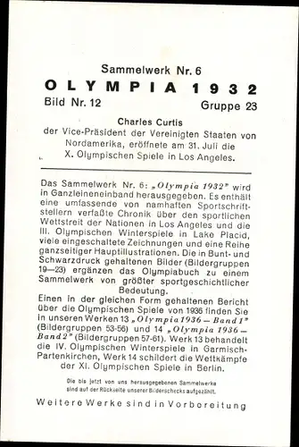 Sammelbild Olympia 1932, Charles Curtis bei der Eröffnungsfeierr