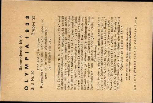 Sammelbild Olympia 1932, 10000 Meter Lauf
