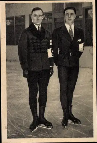 Sammelbild Olympia 1932, G. Gratström und Karl Schäfer, Eiskunstläufer
