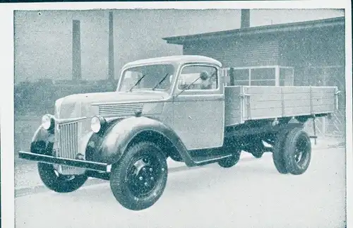 Sammelbild Das Kraftfahrzeug, Ford V 8 Typ Rhein Pritschenwagen, Dt. Lastkraftwagen nach 1945