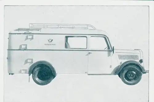Sammelbild Das Kraftfahrzeug, Opel Blitz, Landpostwagen, Dt. Sonderfahrzeuge nach 1945