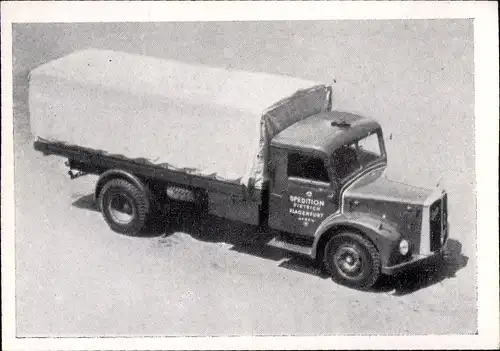 Sammelbild Das Kraftfahrzeug, Saurer 6 GFL Pritschenwagen, Ausländ. Lastkraftwagen nach 1945